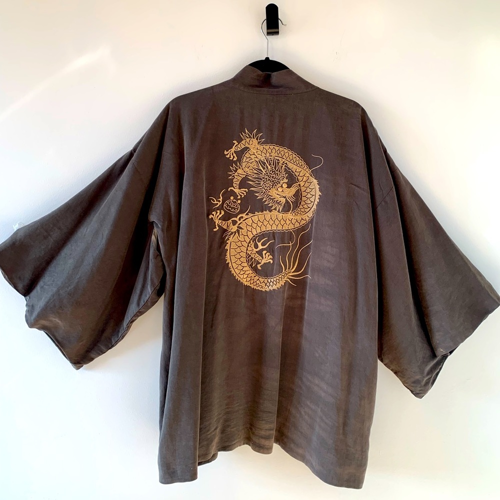 Zara Trafaluc Women’s Green Kimono Jacket with Embroidered Dragon Size M